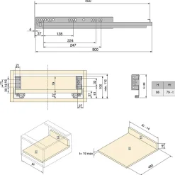 Emuca Tiroir extérieur Simplex 25kg hauteur 88mm, profondeur 490mm, acier, peint en blanc