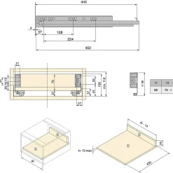 Emuca Tiroir extérieur Simplex 25kg hauteur 88mm, profondeur 440mm, acier, peint en blanc