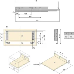 Emuca Tiroir extérieur Simplex 25kg hauteur 122mm, profondeur 440mm, acier, Gris antracite