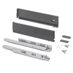 Emuca Tiroir extérieur Vertex avec réglages 3D hauteur 131mm, 40kg, épaisseur de panneau de 18mm, profondeur 400mm, Acier, Gris