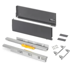 Emuca Tiroir extérieur Vertex Push Synchro avec réglages 3D, hauteur 178mm, 40kg, profondeur 350mm, Acier, Gris antracite