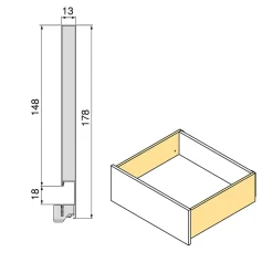 Emuca Tiroir extérieur Vertex avec réglages 3D hauteur 178mm, 40kg, épaisseur de panneau de 18mm, profondeur 450mm, Acier, Gris
