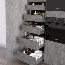 Emuca Tiroir Extérieur Vertex 40kg côtés en verre 178mm de haut, 450mm de profondeur, Acier & Aluminium et Verre, Gris Anthracite