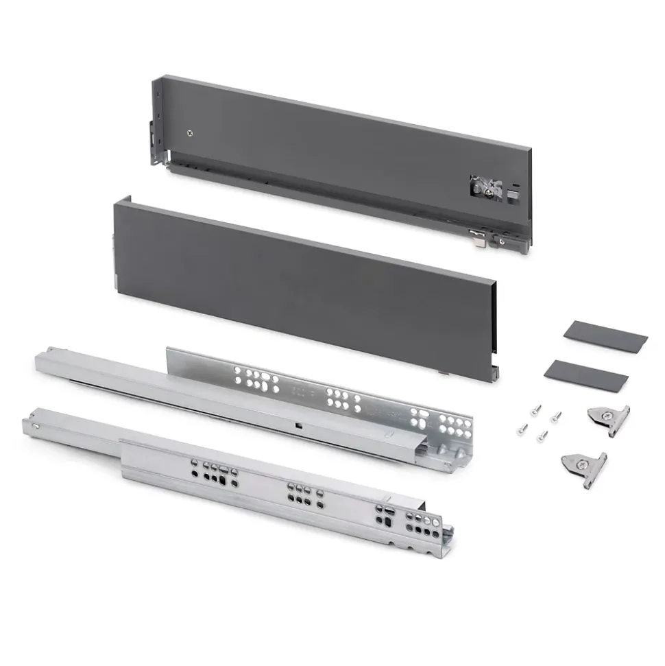 Emuca Tiroir extérieur Vertex avec réglages 3D hauteur 131mm, 40kg, profondeur 400mm, Acier, Gris antracite