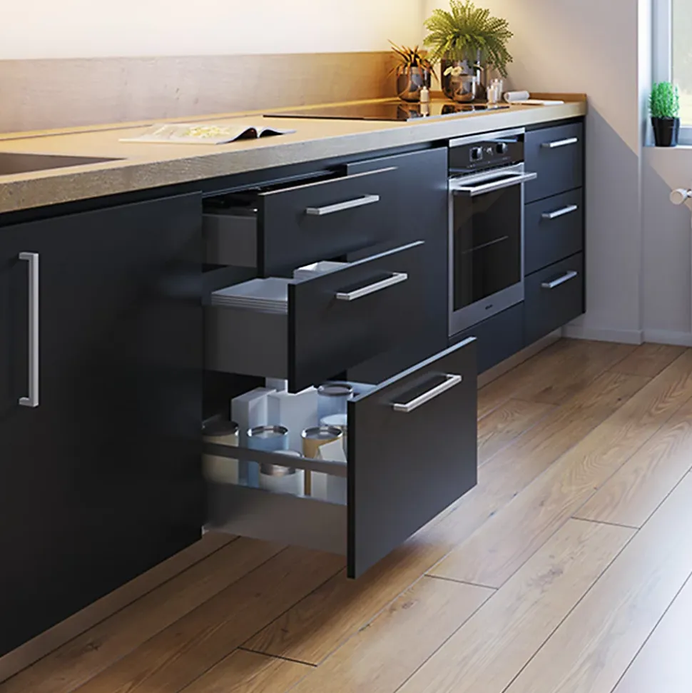 Emuca Tiroir extérieur Vertex avec réglages 3D hauteur 131mm, 40kg, profondeur 400mm, Acier, Gris antracite