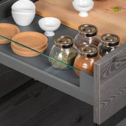 Emuca tiroir Extérieur Vertex 40kg côtés en verre 93mm de haut, 500mm de profondeur, Acier & Aluminium et Verre, Gris Anthracite