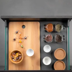 Emuca tiroir Extérieur Vertex 40kg côtés en verre 93mm de haut, 500mm de profondeur, Acier & Aluminium et Verre, Gris Anthracite