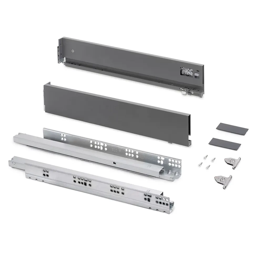 Emuca Tiroir extérieur Vertex avec réglages 3D hauteur 93mm, 60kg, profondeur 500mm, acier, Gris antracite