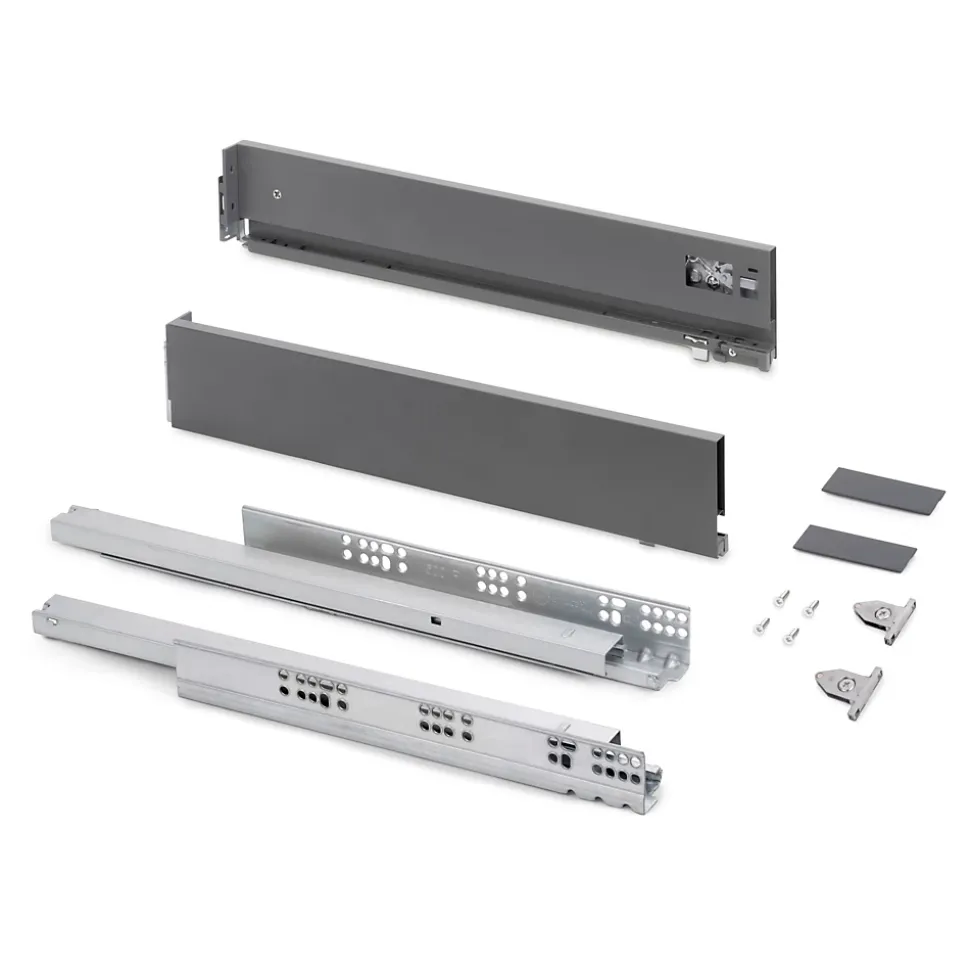 Emuca Tiroir extérieur Vertex avec réglages 3D hauteur 93mm, 40kg, profondeur 550mm, Acier, Gris anthracite