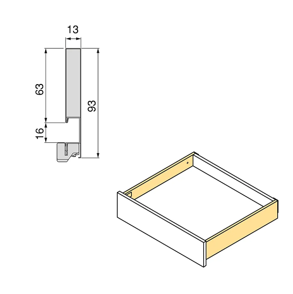 Emuca Tiroir extérieur Vertex avec réglages 3D hauteur 93mm, 40kg, profondeur 400mm, Acier, Peint en aluminium