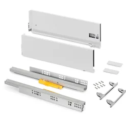 Emuca Tiroir extérieur Vertex Push Synchro avec réglages 3D, hauteur 178mm , 40kg, profondeur 350mm, Acier, Peint en blanc