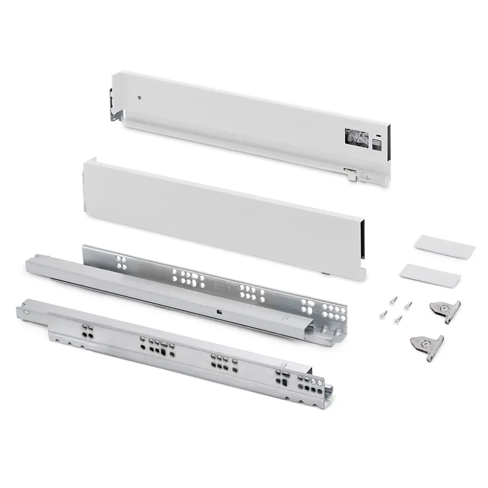 Emuca Tiroir extérieur Vertex avec réglages 3D hauteur 93mm, 60kg, profondeur 500mm, acier, Peint en blanc