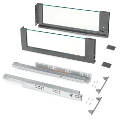 Emuca Tiroir Extérieur Vertex 40kg côtés en verre 178mm de haut, 500mm de profondeur, Acier & Aluminium et Verre, Gris Anthracite