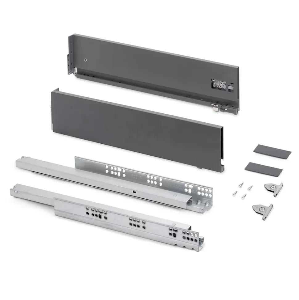 Emuca Tiroir extérieur Vertex avec réglages 3D hauteur 131mm, 40kg, profondeur 270mm, Acier, Gris anthracite