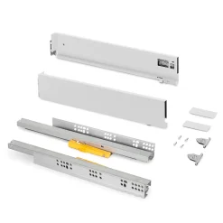 Emuca Tiroir extérieur Vertex Push Synchro avec réglages 3D, hauteur 93mm , 40kg, profondeur 400mm, Acier, Peint en blanc