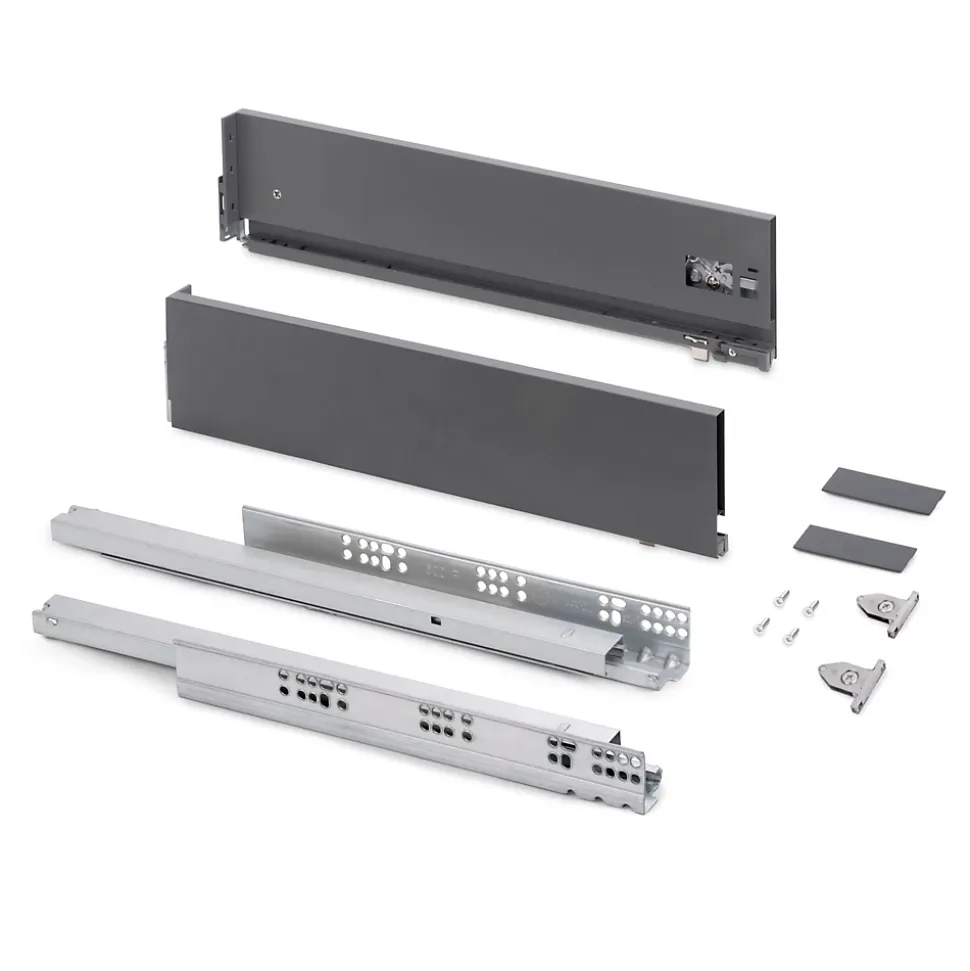 Emuca Tiroir extérieur Vertex avec réglages 3D hauteur 131mm, 40kg, profondeur 500mm, Acier, Gris antracite