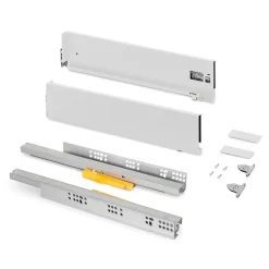 Emuca Tiroir extérieur Vertex Push Synchro avec réglages 3D, hauteur 131mm , 40kg, profondeur 500mm, Acier, Peint en blanc