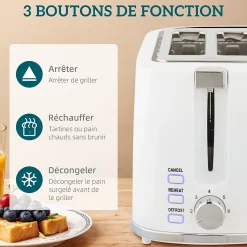 Ensemble bouilloire et grille-pain moderne - 1,7L 2200W - 2 tranches, brunissage 7 niv. - chromé blanc