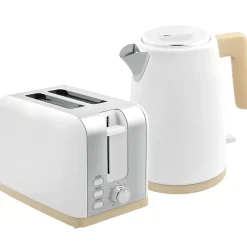 Ensemble bouilloire grille-pain vintage - grille-pain 2200W, bouilloire 1,7L - blanc gris effet bois