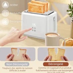 Ensemble bouilloire 1,5L et grille-pain 2200W 2 tranches 7 niveaux de brunissage plateau à miettes blanc gris