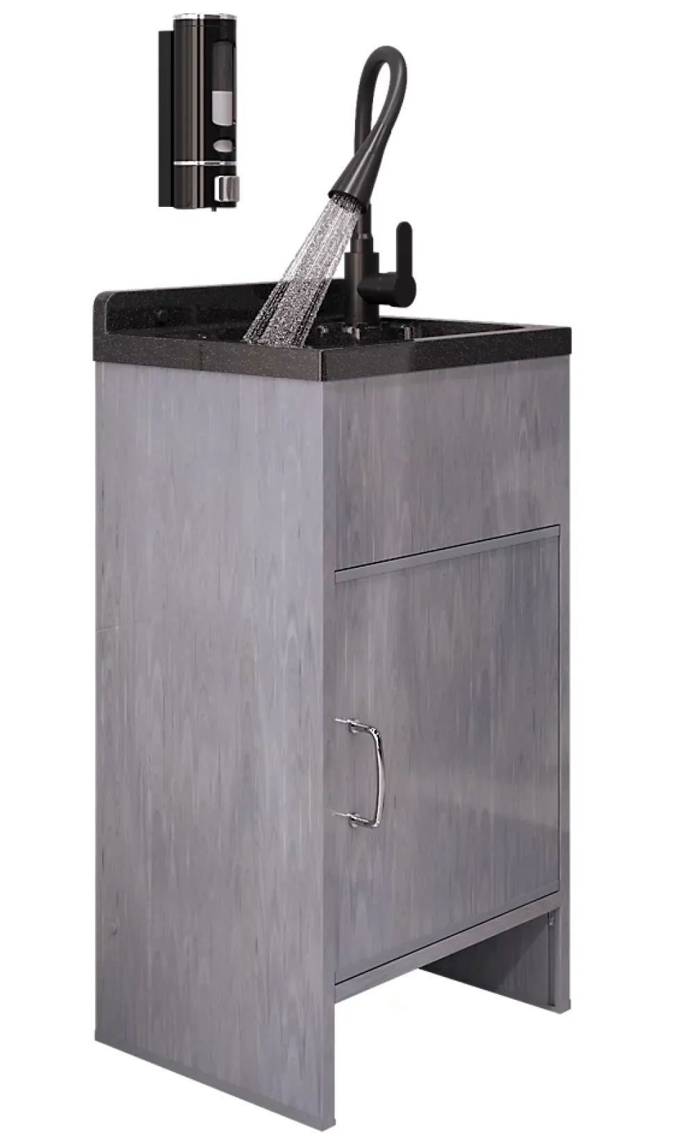 Ensemble complet lavabo Zinken Granitan Loma avec meuble PVC, siphon, robinet et distributeur de savon