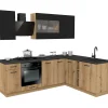 Ensemble d'armoires de cuisine, noir / chêne Evoke, 240 / 180 x RÉGLABLE x 48,5 cm
