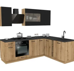 Ensemble d'armoires de cuisine, noir / chêne Evoke, 240 / 180 x RÉGLABLE x 48,5 cm