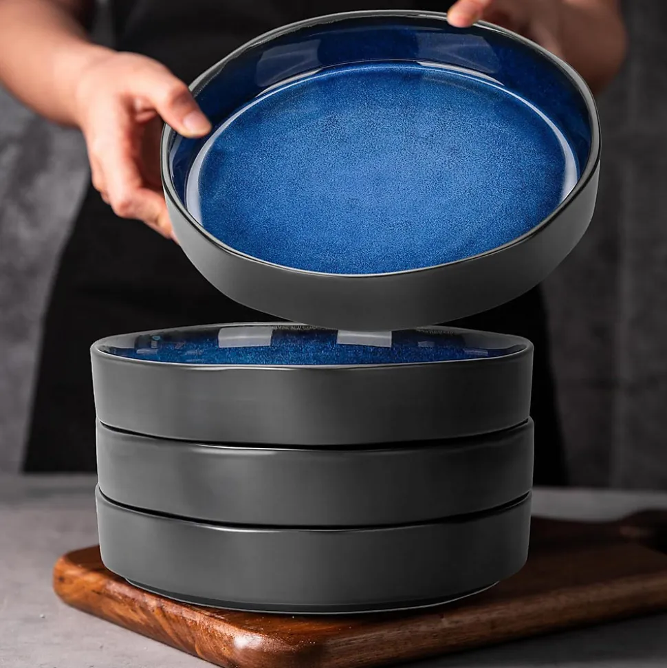 Ensemble de 4 bols en céramique 22cm noirs et bleus