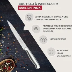 Ensemble de 2 Couteaux à pain en inox 33,5 cm en tout Nirosta