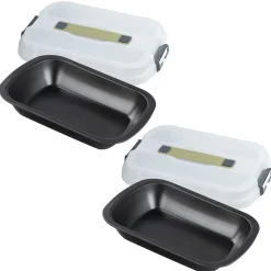 Ensemble de 2 Moules à gâteaux rectangulaire avec couvercle de transport 34 x 24 cm Zenker Bake Click and Go