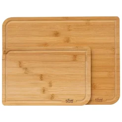 Ensemble de 2 planches à découper avec rigole récupératrice en bambou