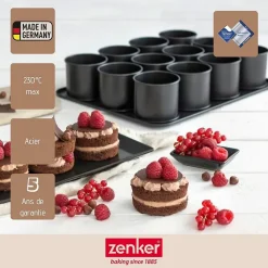 Ensemble de 2 Plaques pâtisserie 12 mini Moules ronds amovibles 38 x 30 cm Zenker Black Metallic