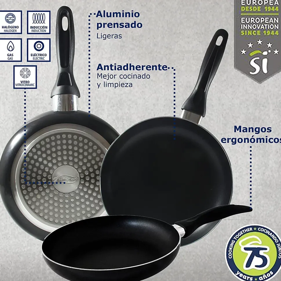 Ensemble de 3 poeles a frire San Ignacio Navy Black 16-20-24cm avec ustensiles de cuisine