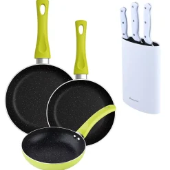 Ensemble de 3 poeles a frire San Ignacio Molen 20-24-28cm avec bloc a couteaux