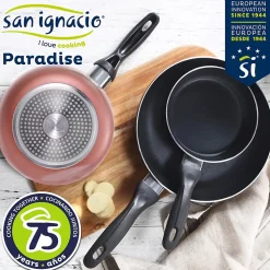 Ensemble de 3 poeles a frire San Ignacio Navy Red Marble 16-20-24cm avec couteaux de cuisine