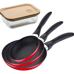 Ensemble de 3 poeles a frire San Ignacio Navy Red Marble 16-20-24cm avec récipient hermétique