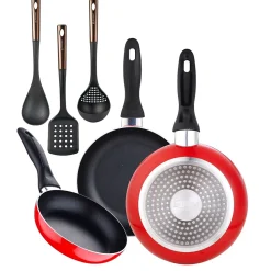 Ensemble de 3 poeles a frire San Ignacio Navy Red 16-20-24cm avec ustensiles de cuisine