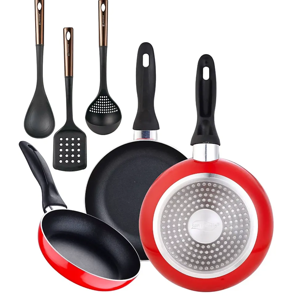 Ensemble de 3 poeles a frire San Ignacio Navy Red 16-20-24cm avec ustensiles de cuisine