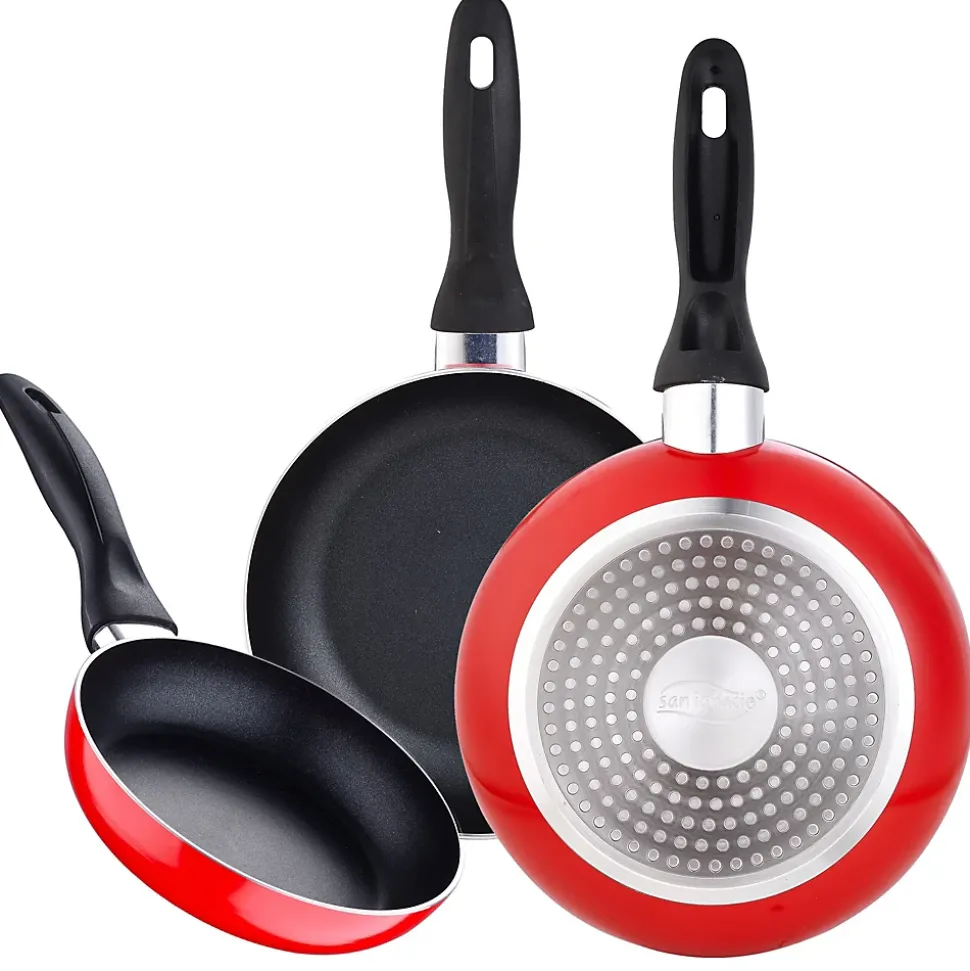 Ensemble de 3 poeles a frire San Ignacio Navy Red 16-20-24cm avec ustensiles de cuisine