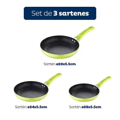 Ensemble de 3 poeles a frire San Ignacio Molen 20-24-28cm avec cafetière a piston