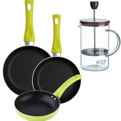Ensemble de 3 poeles a frire San Ignacio Molen 20-24-28cm avec cafetière a piston