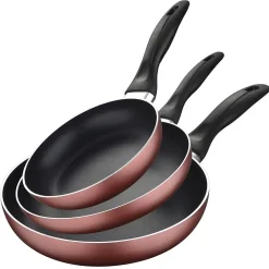 Ensemble de 3 poeles a frire San Ignacio en marbre rouge marine 16-20-24cm avec planche a découper