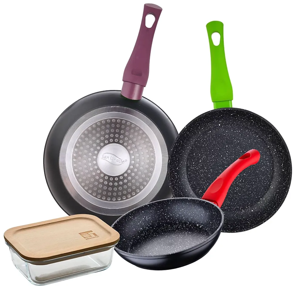 Ensemble de 3 poeles a frire San Ignacio Jolie 18-22-26cm avec récipient hermétique