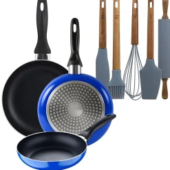 Ensemble de 3 poeles a frire San Ignacio Navy Paradise 16-20-24cm avec ustensiles de cuisine