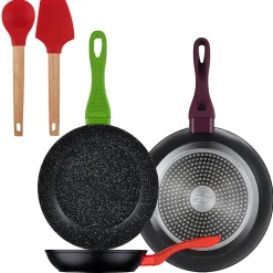 Ensemble de 3 poeles a frire San Ignacio Jolie 20-24-28cm avec ustensiles de cuisine