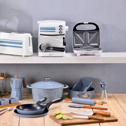 Ensemble de 3 poeles a frire San Ignacio en marbre rouge marine 16-20-24cm avec planche a découper