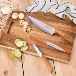 Ensemble de 3 poeles a frire San Ignacio Navy Red Marble 16-20-24cm avec couteaux de cuisine