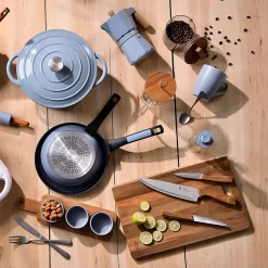 Ensemble de 3 poeles a frire San Ignacio Navy Red Marble 16-20-24cm avec couteaux de cuisine