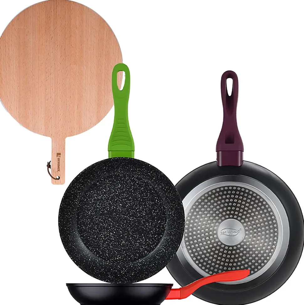 Ensemble de 3 poeles a frire San Ignacio Jolie 20-24-28cm avec planche a découper