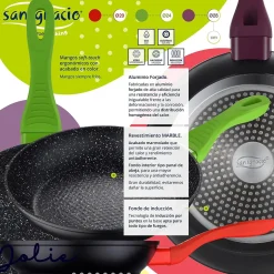 Ensemble de 3 poeles a frire San Ignacio Jolie 20-24-28cm avec planche a découper